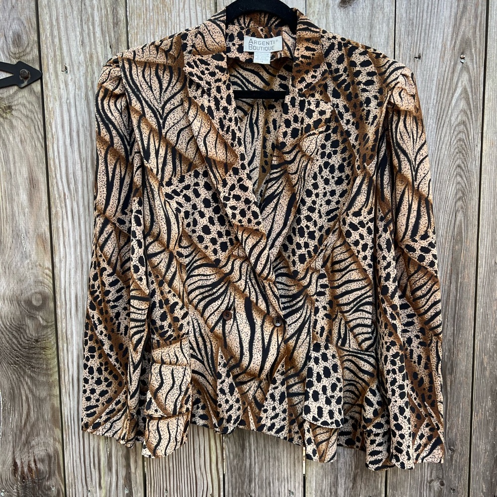 ARGENTI BOUTIQUE Vintage Animal Print Peplum Women’s Blouse Top Women’s 14
